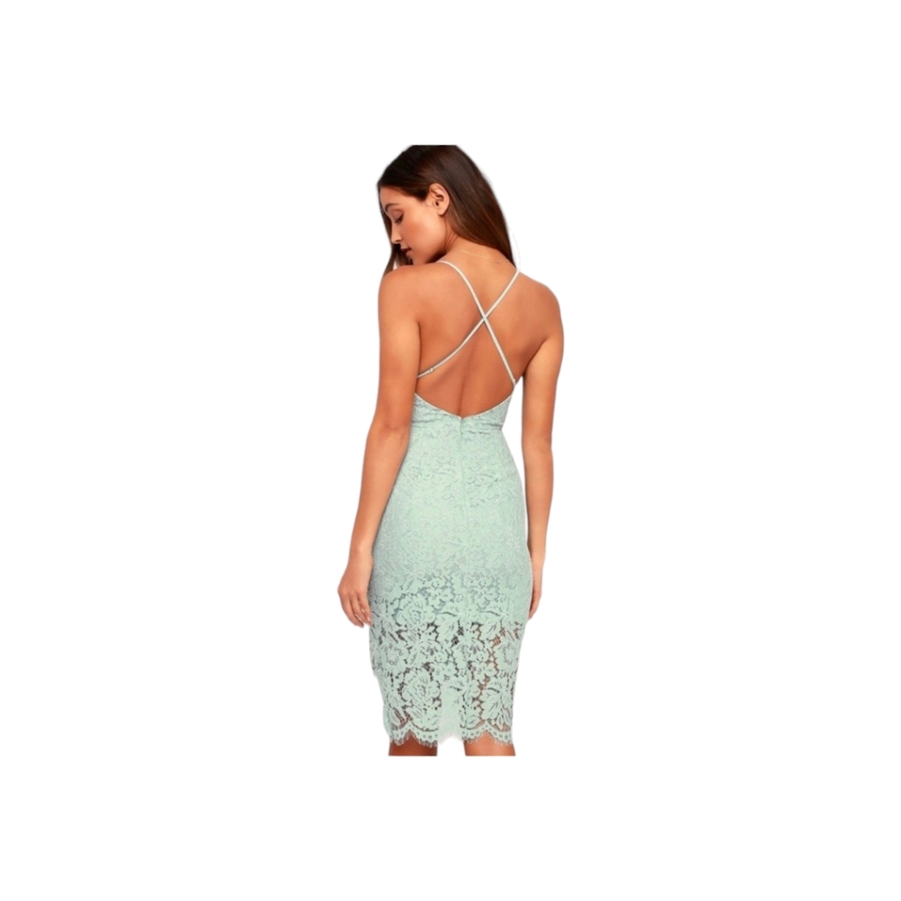 Lulu’sFlirting wDesire Lace Backless Bodycon Dress Mint Blue Medium - Picture 2 of 7